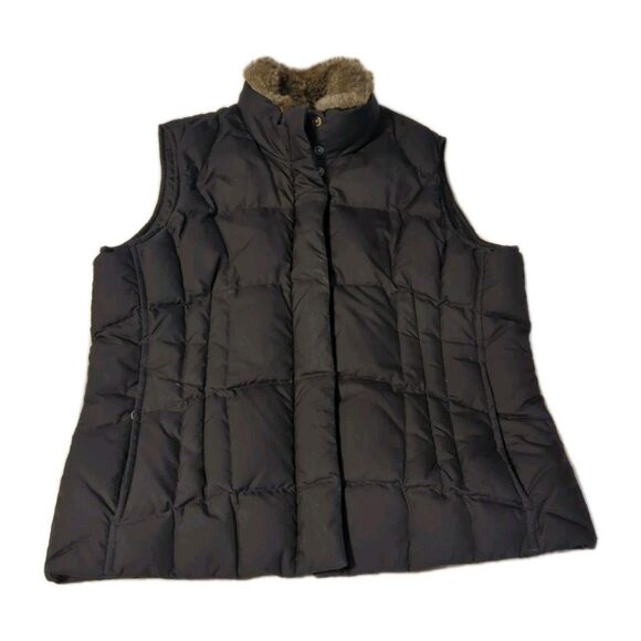 Eddie Bauer Women's Goose Down Puffer Vest Faux Fur Trim Outdoor Hiking Size M - Picture 1 of 10